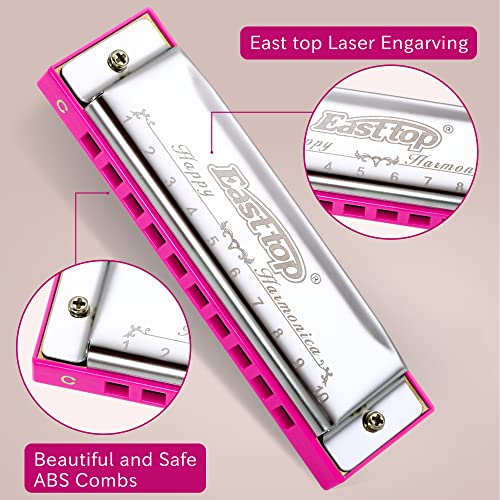 East top Blues Harmonica, Diatonic 10 Holes C Key Happy Harmonica Mouth Organ for Beginner,Kids,Children,Students,Gift,with Carrying Plastic Case,Clean Cloth and Manual - Image 2