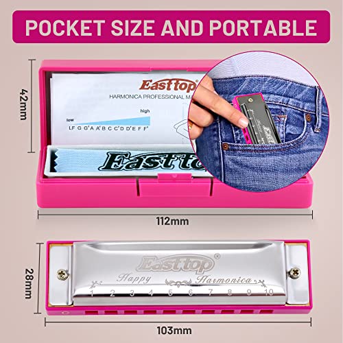 East top Blues Harmonica, Diatonic 10 Holes C Key Happy Harmonica Mouth Organ for Beginner,Kids,Children,Students,Gift,with Carrying Plastic Case,Clean Cloth and Manual - Image 5