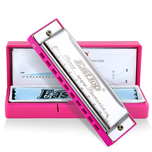 East top Blues Harmonica, Diatonic 10 Holes C Key Happy Harmonica Mouth Organ for Beginner,Kids,Children,Students,Gift,with Carrying Plastic Case,Clean Cloth and Manual - Image 1