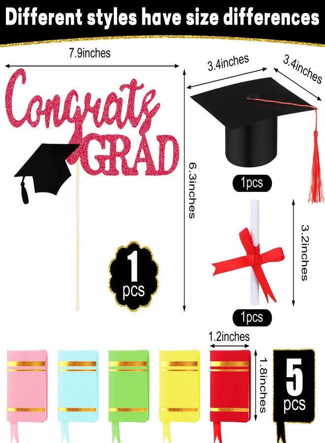 Lineshading 8 Pcs Class of 2025 Congrats Grad Cake Topper Diploma Book 2025 Graduation Cake Decoration for 2025 High School College Graduation Celebration Party Supplies(Red) - Image 2