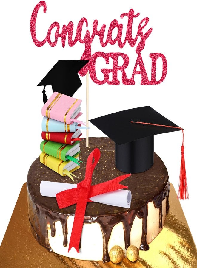 Lineshading 8 Pcs Class of 2025 Congrats Grad Cake Topper Diploma Book 2025 Graduation Cake Decoration for 2025 High School College Graduation Celebration Party Supplies(Red) - Image 4
