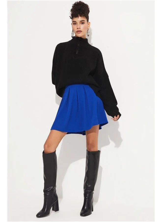 JUNE June Pleated Knitted Skirt Saxe