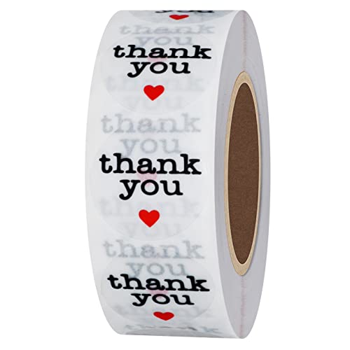 Hybsk Thank You Stickers with Black Heart 1 Inch Round 1,000 Adhesive Labels Per Roll (Transparent Material) - Image 1