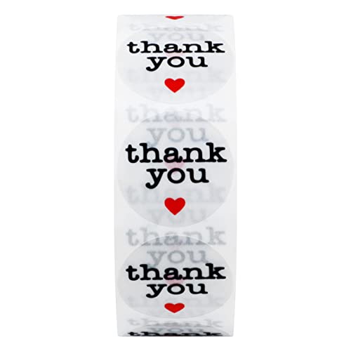 Hybsk Thank You Stickers with Black Heart 1 Inch Round 1,000 Adhesive Labels Per Roll (Transparent Material) - Image 2