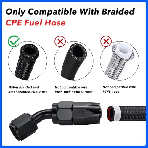 ROSY PIXEL 2Pcs 6AN 45 Degree Swivel Hose End Fitting for Fuel Oil Line Aluminum Black (45 Degree) - Image 3