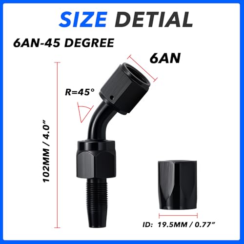 ROSY PIXEL 2Pcs 6AN 45 Degree Swivel Hose End Fitting for Fuel Oil Line Aluminum Black (45 Degree) - Image 2