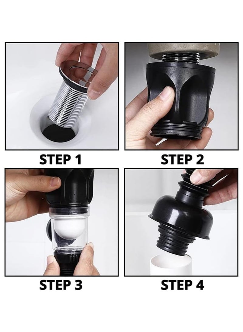 2PCS Expandable Single Sink Drain Pipe Bathroom and Kitchen Sink Drain Pipe Universal Drain Pipe Assembly with Kitchen Sink Overflow Hole Black - Image 3