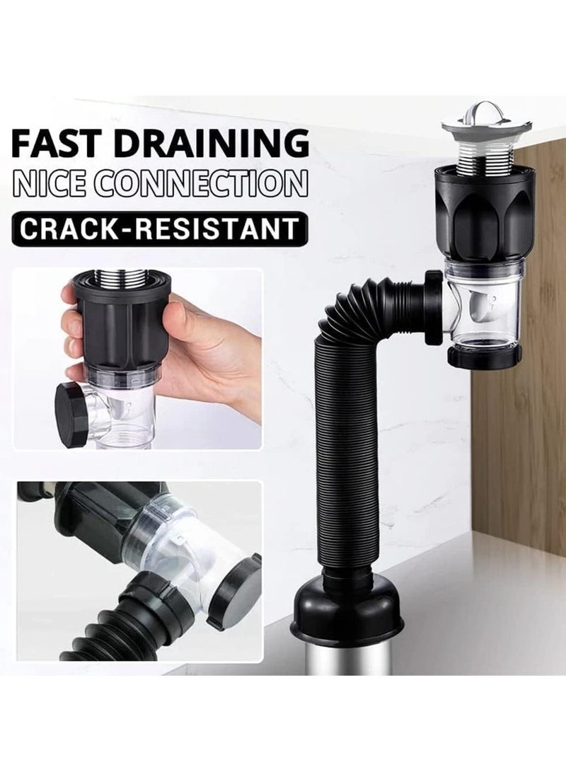 2PCS Expandable Single Sink Drain Pipe Bathroom and Kitchen Sink Drain Pipe Universal Drain Pipe Assembly with Kitchen Sink Overflow Hole Black - Image 4