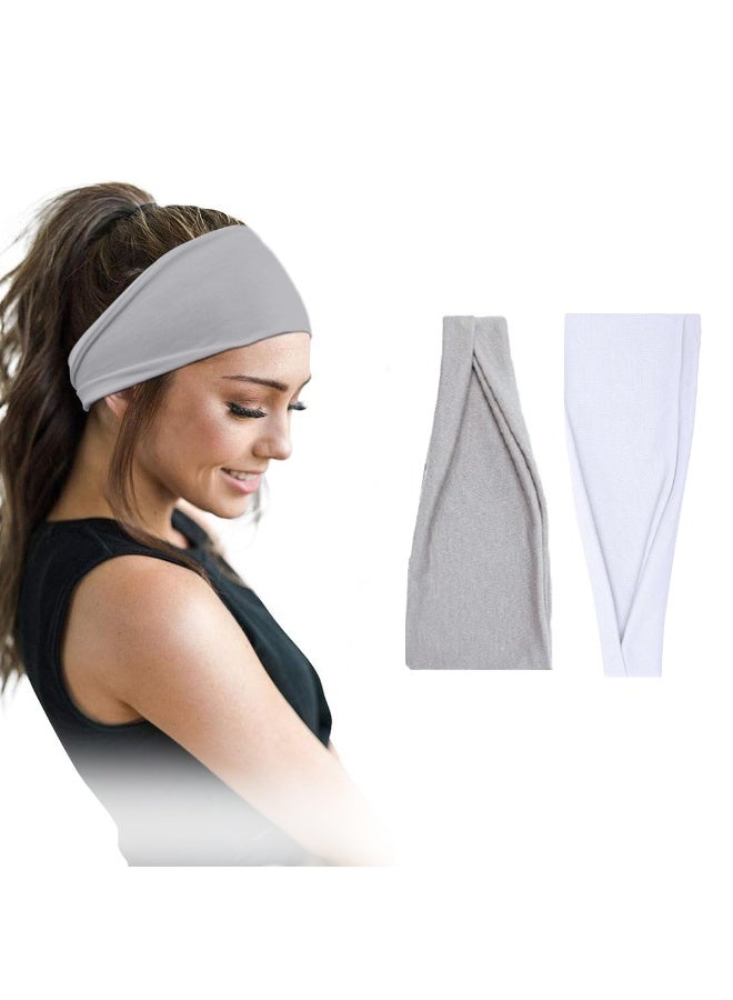2 Pcs headbands For Women Wide White&Gray Headband Yoga Workout Head Bands Hair Accessories - Image 1