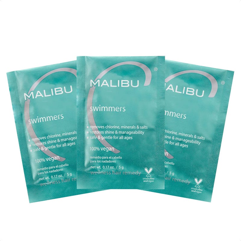Malibu C ماليبوا سي علاج العافية للسباحين ورعاية الشعر بعد السباحة - علاج استعادة وترطيب الشعر مع مركب فيتامين سي - يحمي من تغير اللون بسبب الكلور ومياه البحر والتراكم (3 عبوات) - Image 1
