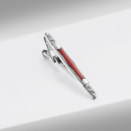 UJOY Mens Tie Pin Bar Enamel Silver Classic Men's Fashion Accessories Red with Rhinestones - Image 2