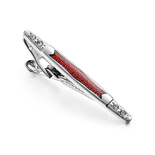 UJOY Mens Tie Pin Bar Enamel Silver Classic Men's Fashion Accessories Red with Rhinestones - Image 1