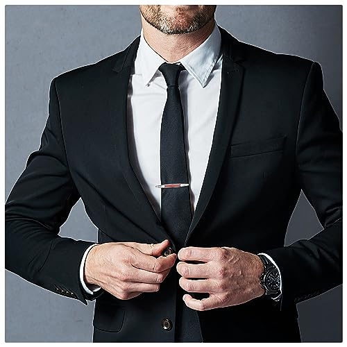UJOY Mens Tie Pin Bar Enamel Silver Classic Men's Fashion Accessories Red with Rhinestones - Image 3