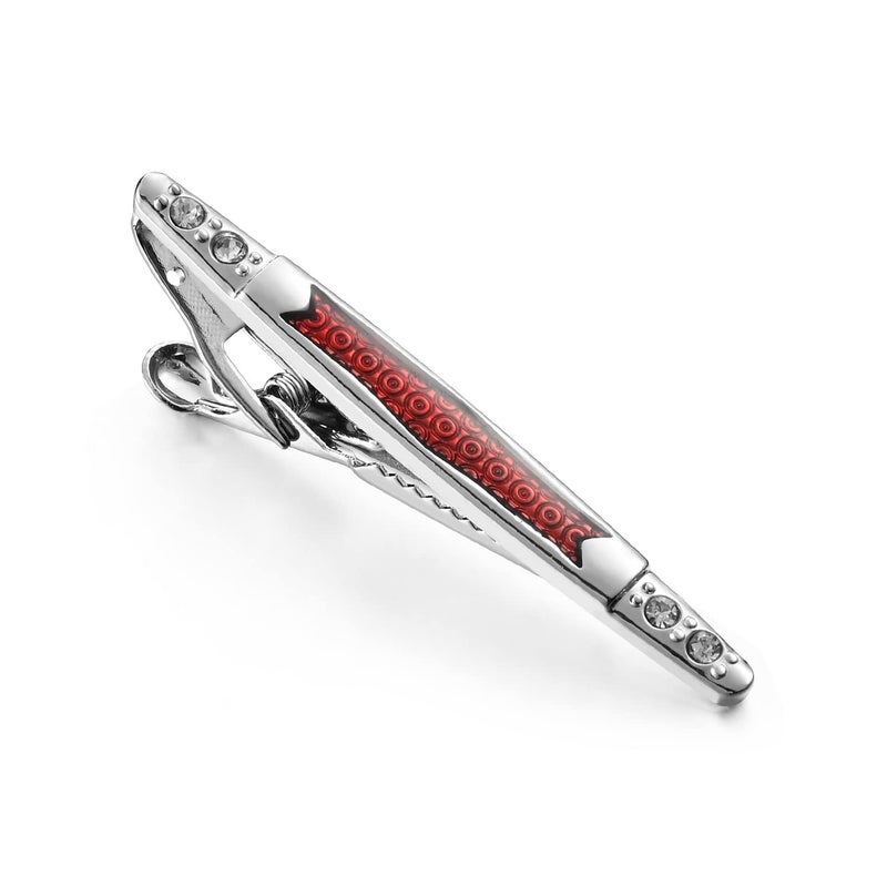 UJOY Mens Tie Pin Bar Enamel Silver Classic Men's Fashion Accessories Red with Rhinestones - Image 5
