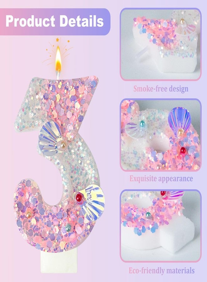 Zlongron Pink Number Candles, Handmade Shell Sequin Birthday Candles, Suitable for Birthdays, Anniversaries, commemorations, Theme Party Supplies, Decorations Number 3 Candle - Image 3