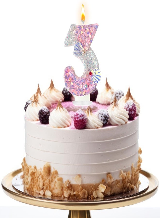 Zlongron Pink Number Candles, Handmade Shell Sequin Birthday Candles, Suitable for Birthdays, Anniversaries, commemorations, Theme Party Supplies, Decorations Number 3 Candle - Image 5