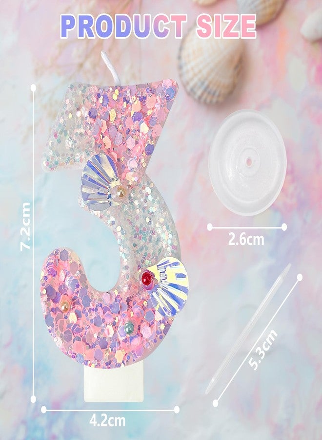Zlongron Pink Number Candles, Handmade Shell Sequin Birthday Candles, Suitable for Birthdays, Anniversaries, commemorations, Theme Party Supplies, Decorations Number 3 Candle - Image 2