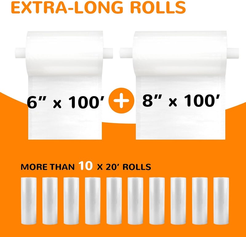 Wevac 6''x100' & 8''x100' 2 Rolls, Vacuum Seal Roll Keeper with Cutter, Ideal Vacuum Sealer Bags for Food Saver, BPA Free, Commercial Grade, Great for Storage, Meal prep and Sous Vide - Image 2