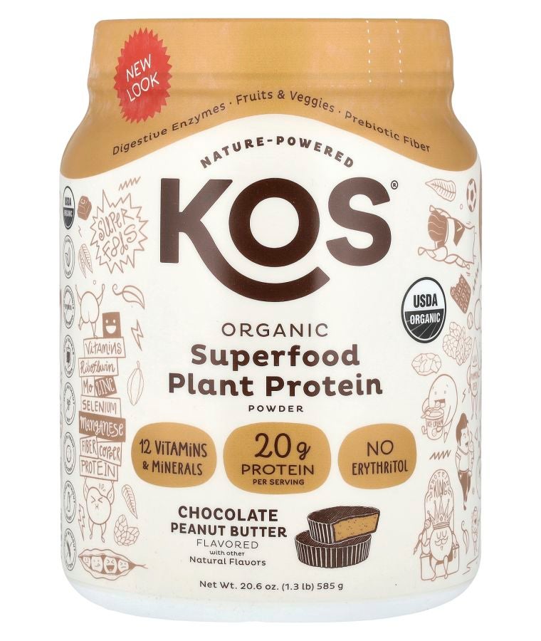 KOS Organic Superfood Plant Protein Powder Chocolate Peanut Butter 1.3 lb (585 g)