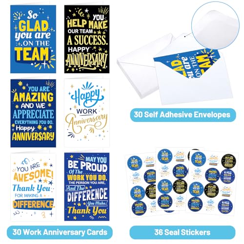 Fancy Land Work Anniversary Cards Employee Appreciation Cards with Envelopes for Business Greetings Work Team Encouragement Supplies 30Pcs - Image 2