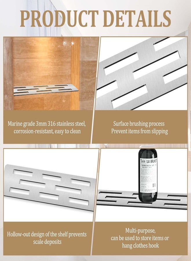 Hezaosth Rectangular Shelf for 12 Inch Tile Prefabricated Niches, Shower Niche Shelf with Brushed 316 Stainless Steel Finish, Fits 1/8 inch Grout Lines Shower Niche Insert - Image 4