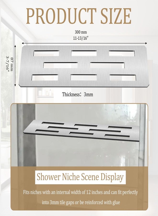 Hezaosth Rectangular Shelf for 12 Inch Tile Prefabricated Niches, Shower Niche Shelf with Brushed 316 Stainless Steel Finish, Fits 1/8 inch Grout Lines Shower Niche Insert - Image 2