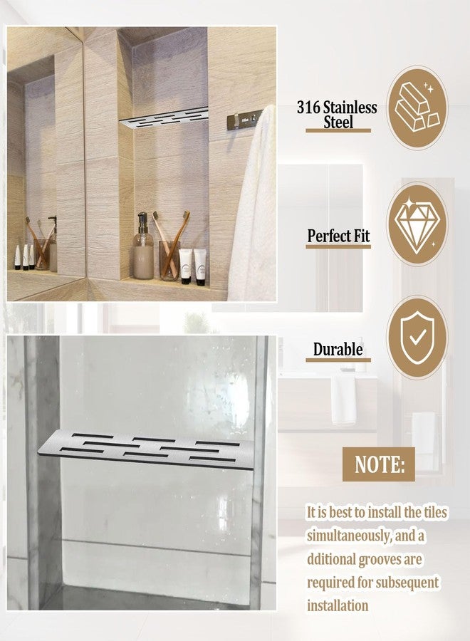Hezaosth Rectangular Shelf for 12 Inch Tile Prefabricated Niches, Shower Niche Shelf with Brushed 316 Stainless Steel Finish, Fits 1/8 inch Grout Lines Shower Niche Insert - Image 3