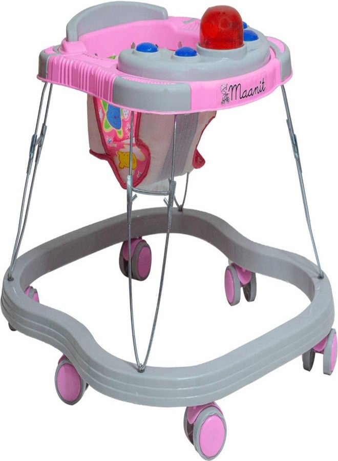 Maanit Musical Baby Walker for 6-24 Months - 3 in1 Walker for Kids, 6-Wheel Adjustable Foldable Infant Walker with Cushioned Seat, 360° Rotating Wheels - Lightweight Safe Learning Walker for Toddlers (Pink) - Image 1
