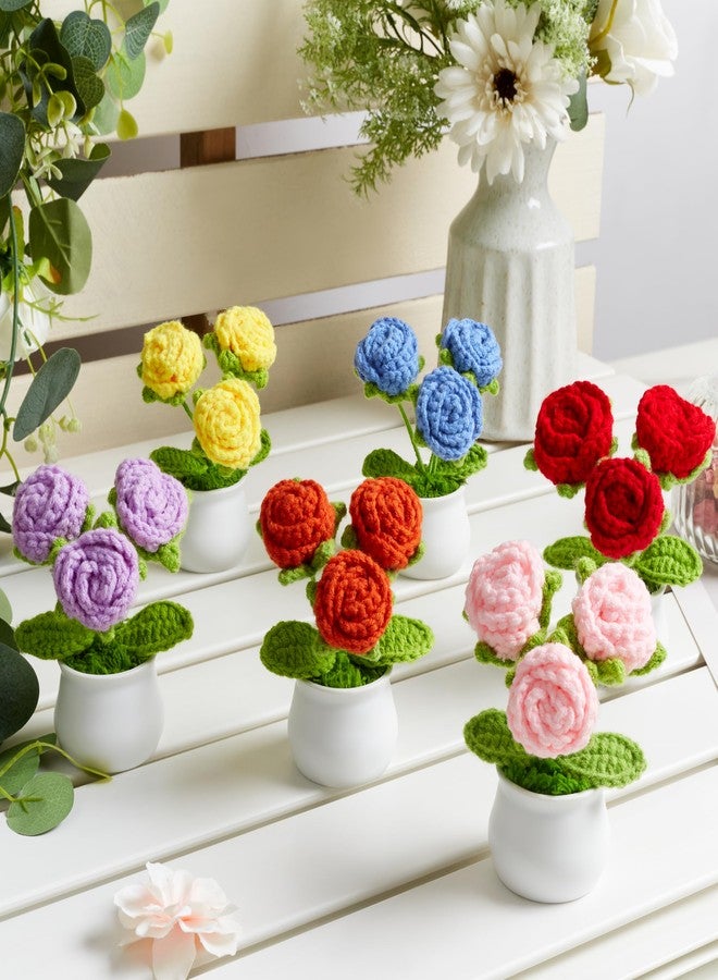 LAIDANLA Crochet Flowers Red Roses Mini Potted, Handmade Red Rose Anniversary Appreciation Birthday Gifts for Women Teacher Lover Mom Friend Knitted Flower for Desk Car Dashboard - Image 5