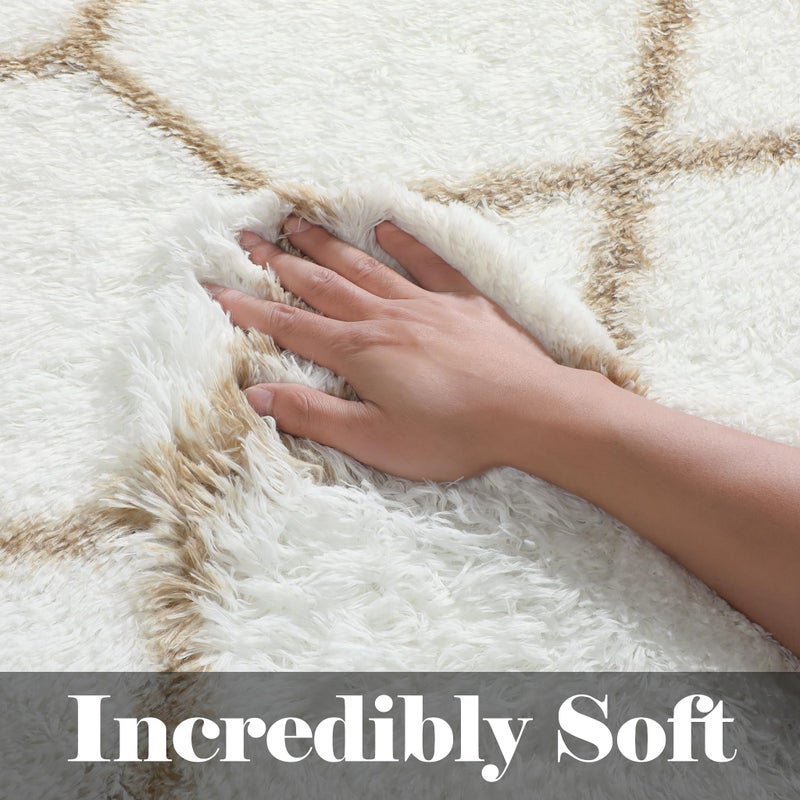 ONASAR 8x10 Area Rugs for Living Room, Fluffy White and Beige Bedroom Rug, Geometric Boho Large Soft Plush Shaggy Fuzzy Floor Carpet for Nursery Kids Classroom Playroom Dorm Home Decor - Image 3