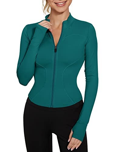 LUYAA Women's Workout Full Zip Lightweight Athletic Jacket with Thumb Holes Seamless Cropped M - Image 1