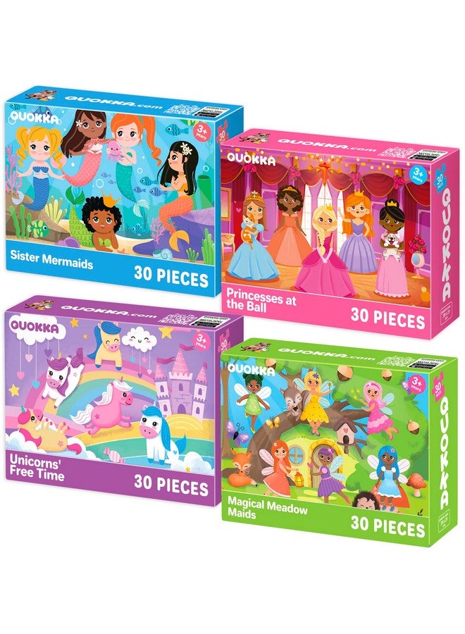 QUOKKA Puzzles for Toddlers 3-5 - 4 x 30 Pieces Puzzles for Kids Ages 2-4 - Meadow Girls Learning Jigsaw Puzzles for Kids 4-6 Years Old - Educational Toys for Boy and Girl - Image 1