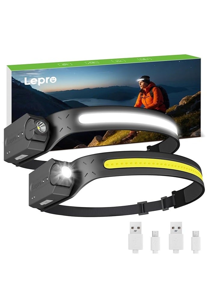 Lepro Headlamp Rechargeable 2-Pack, Super Bright Motion Sensor Headlight with 230° Wide Beam, Adjustable Spotlight, Motion Sensor, 5 Modes, Waterproof... - Image 1