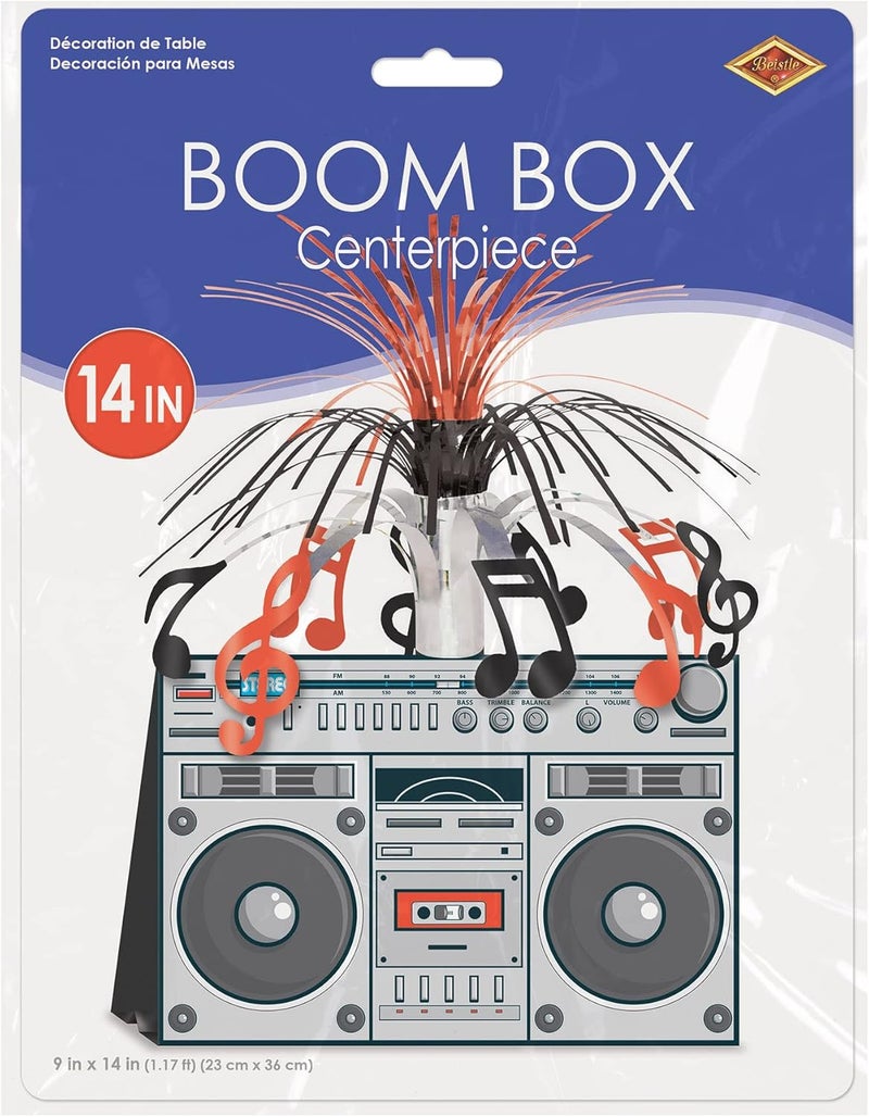 Beistle 1980’s Hip Hop Retro Boom Box Centerpiece for 80's Theme Parties - 14 Inches, Gray/Black/Red - Image 3