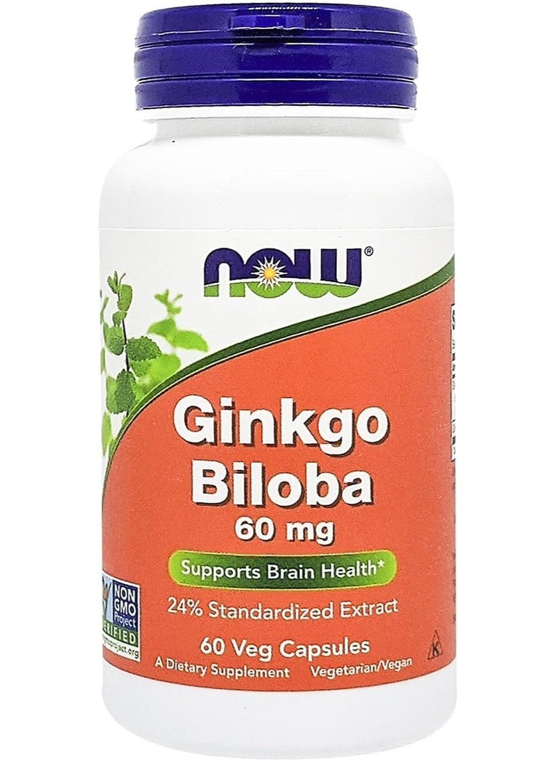 now Ginkgo Biloba 60mg 60 Veg Capsules - Image 1