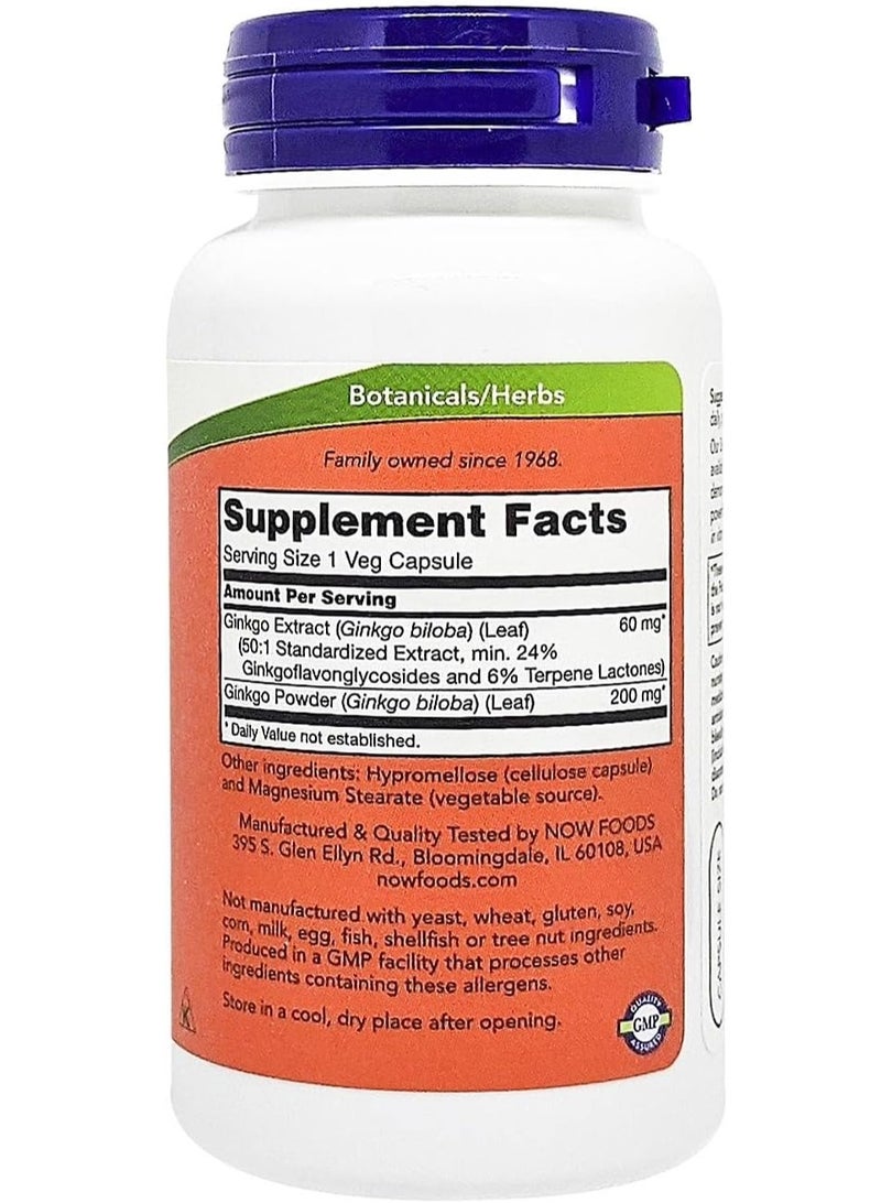 now Ginkgo Biloba 60mg 60 Veg Capsules - Image 2
