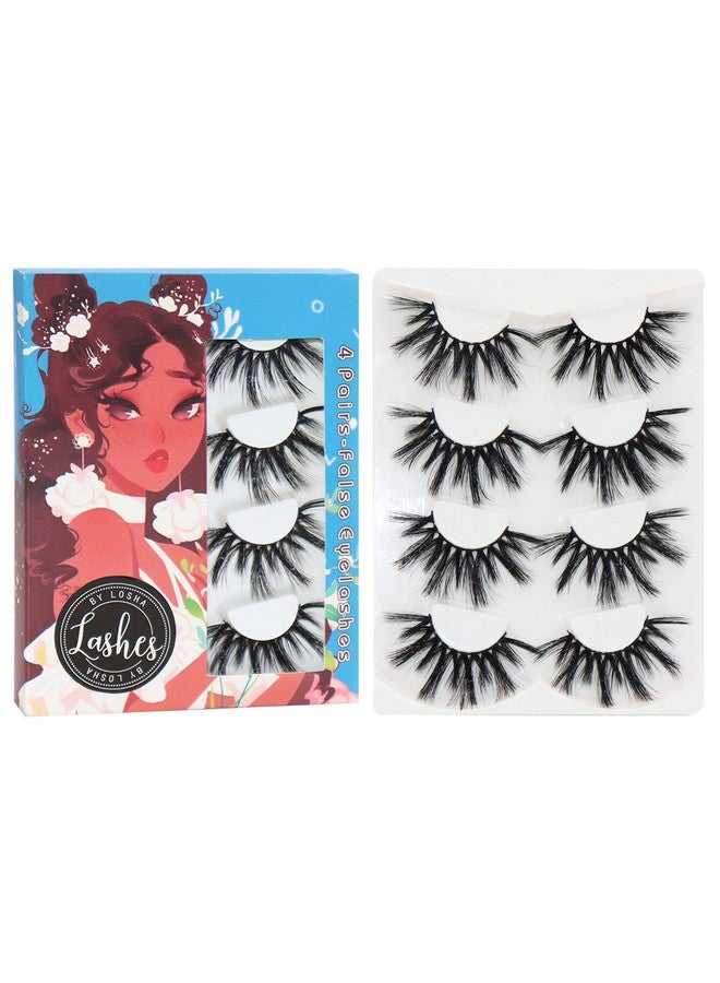 Losha 25Mm Lashes3D Faux Mink Lashes Fluffy Volume Eyelashes Thick Crossed Luxurious Soft Wispy Lashes Pack 4 Pairs Dramatic Eye Makeup (45A) - Image 1