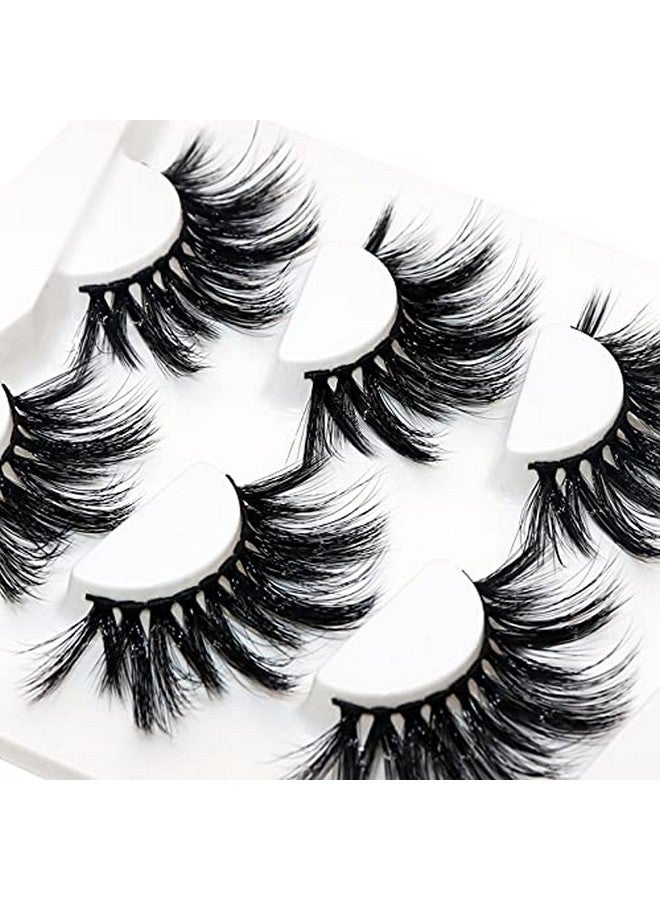 Losha 25Mm Lashes3D Faux Mink Lashes Fluffy Volume Eyelashes Thick Crossed Luxurious Soft Wispy Lashes Pack 4 Pairs Dramatic Eye Makeup (45A) - Image 5
