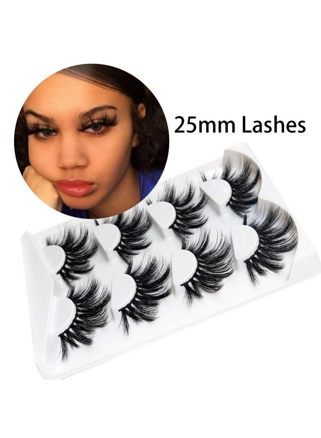 Losha 25Mm Lashes3D Faux Mink Lashes Fluffy Volume Eyelashes Thick Crossed Luxurious Soft Wispy Lashes Pack 4 Pairs Dramatic Eye Makeup (45A) - Image 3