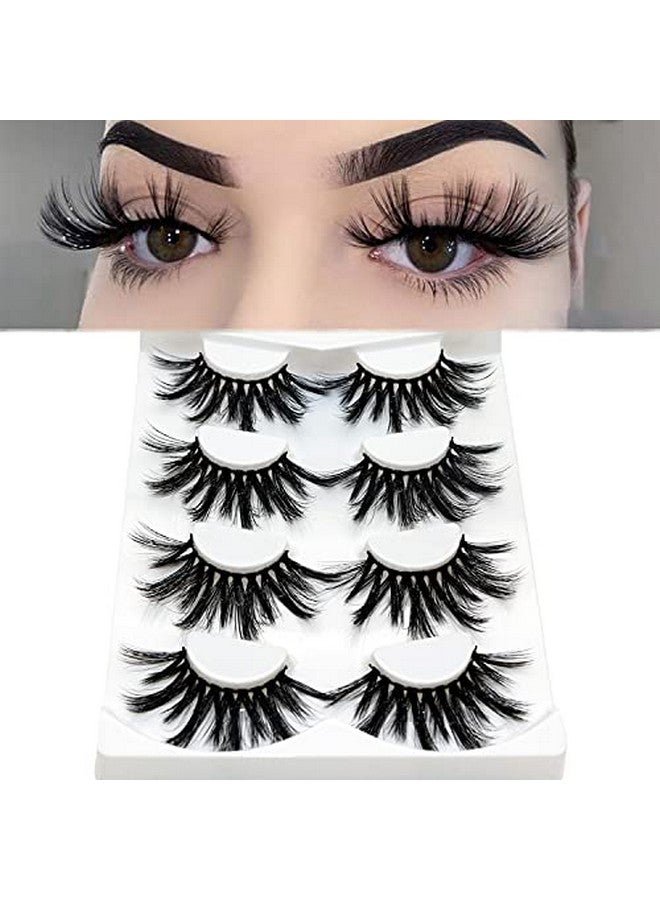 Losha 25Mm Lashes3D Faux Mink Lashes Fluffy Volume Eyelashes Thick Crossed Luxurious Soft Wispy Lashes Pack 4 Pairs Dramatic Eye Makeup (45A) - Image 4