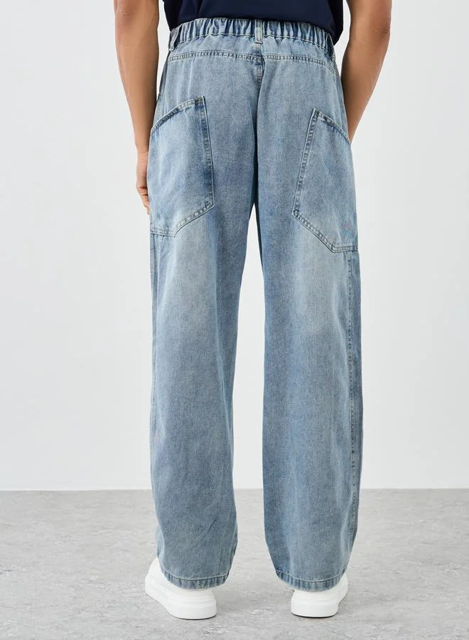 Styli Styli Men Cloud Wash Relaxed Fit Panelled Jeans
