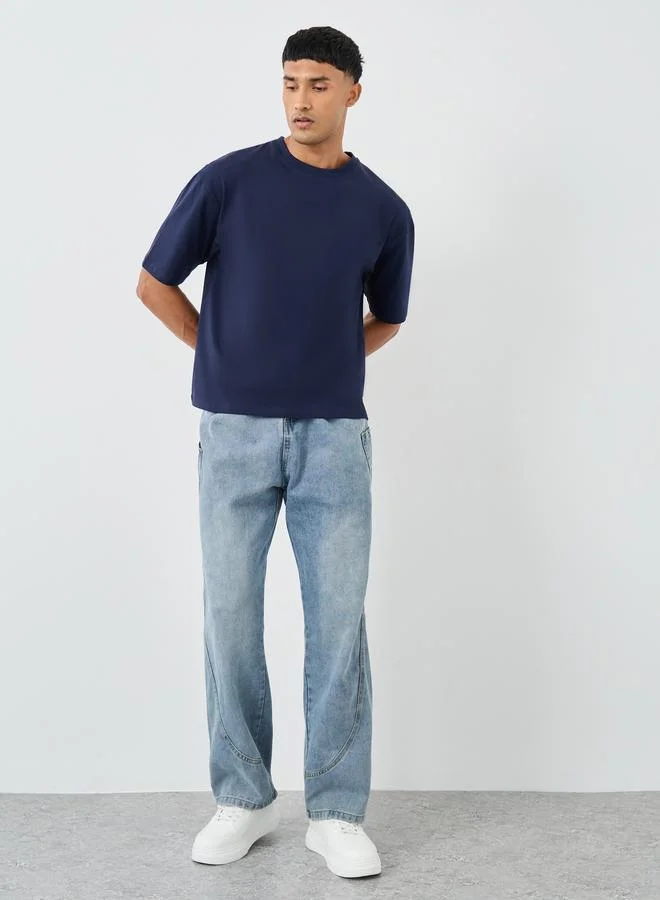 ستايلي Styli Men Cloud Wash Relaxed Fit Panelled Jeans
