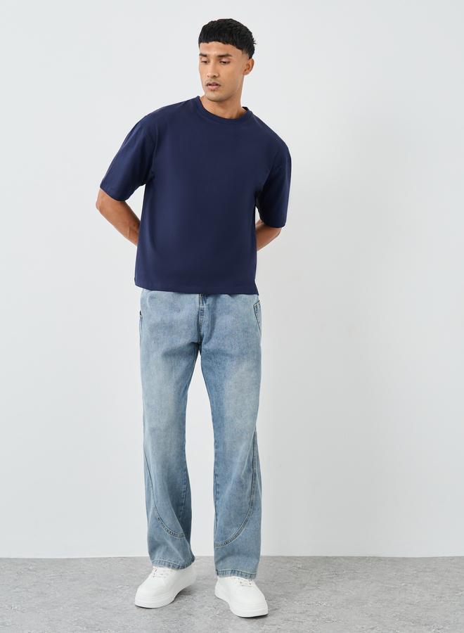 Styli Men Cloud Wash Relaxed Fit Panelled Jeans - Image 2