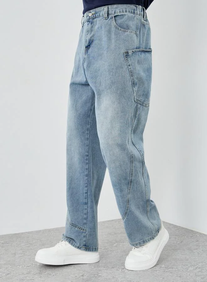 ستايلي Styli Men Cloud Wash Relaxed Fit Panelled Jeans