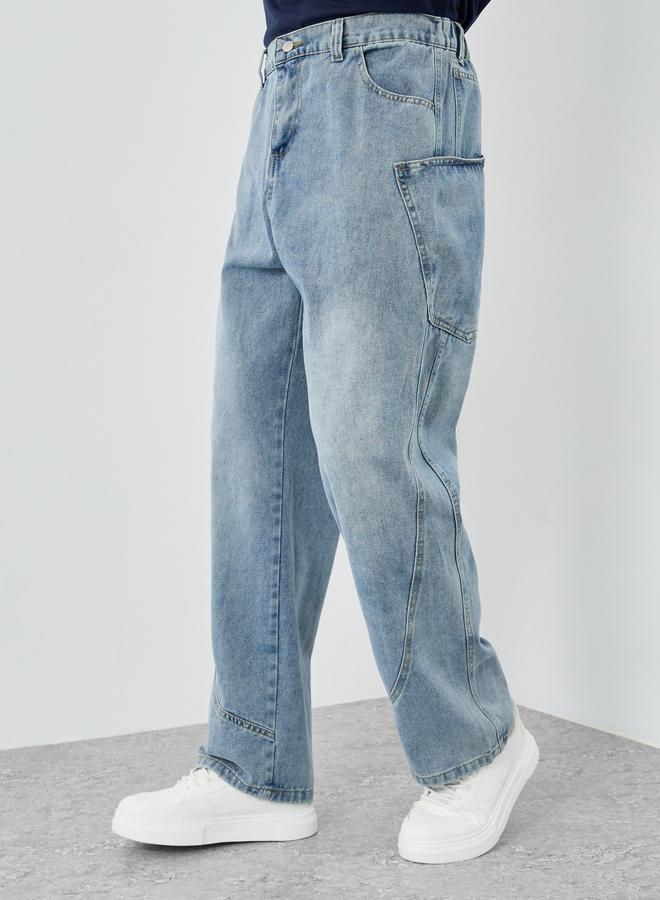 Styli Men Cloud Wash Relaxed Fit Panelled Jeans - Image 1