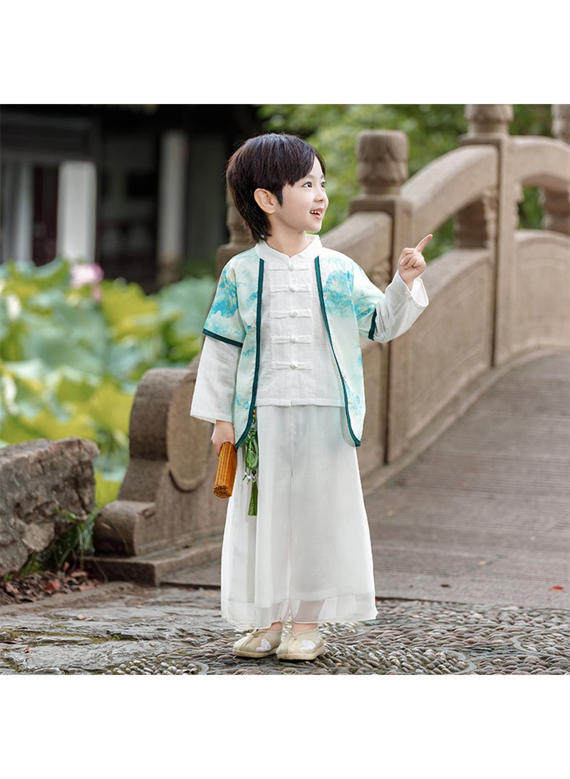 Boys' Hanfu Chinese Style Set white Shirt and Pants Two-piece Suits Spring And Autumn New Children's Tang Dynasty Fashion Clothes  - Image 1