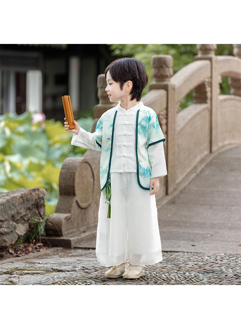 Boys' Hanfu Chinese Style Set white Shirt and Pants Two-piece Suits Spring And Autumn New Children's Tang Dynasty Fashion Clothes  - Image 2