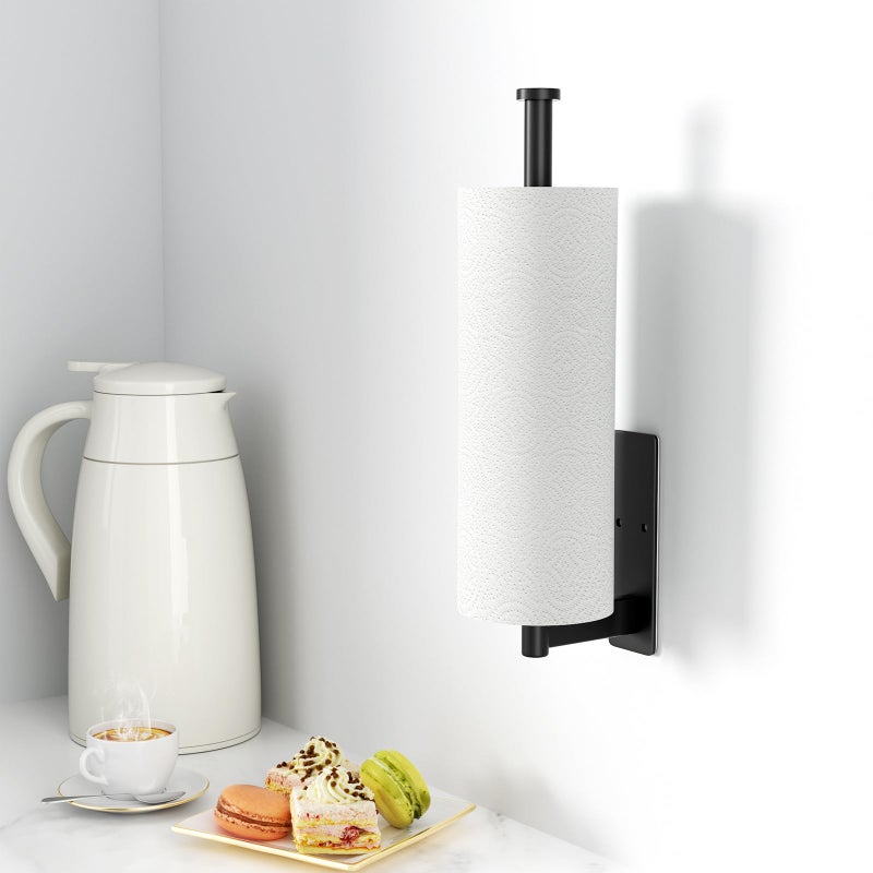 susswiff Paper Towel Holder Under Cabinet - Stainless Steel Paper Towel Holder Wall Mount, Self-Adhesive or Drilling, Matte Black Towel Rack for Kitchen Organization and Storage, Kitchen Paper Roll Holder - Image 2