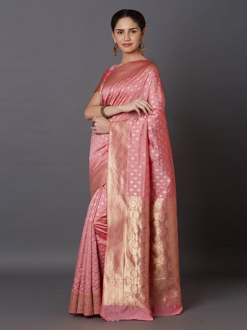 NoseQueen women fashion Multi-Colored Traditional banarasi silk saree | Cotton saree for farewell with UnStitched Blouse Piece (Gajari Pink) - Image 2