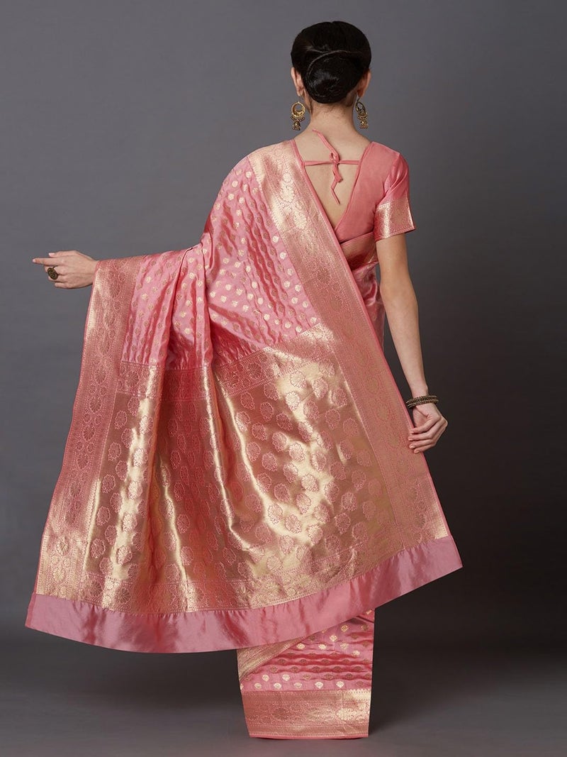 NoseQueen women fashion Multi-Colored Traditional banarasi silk saree | Cotton saree for farewell with UnStitched Blouse Piece (Gajari Pink) - Image 3